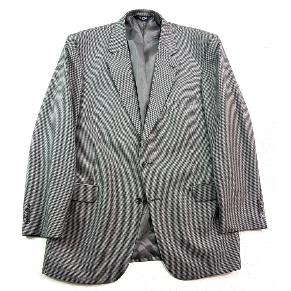 Jos‎ A Bank 46L Black White Houndstooth 100% Wool Blazer Jacket Sport Suit Coat